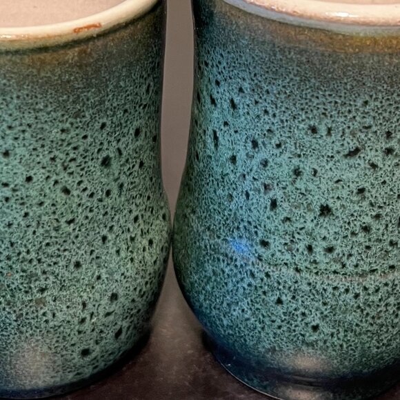 Pair of Handcrafted Green Glaze CS Pottery Mugs w/ Large Black Speckles - Picture 8 of 13